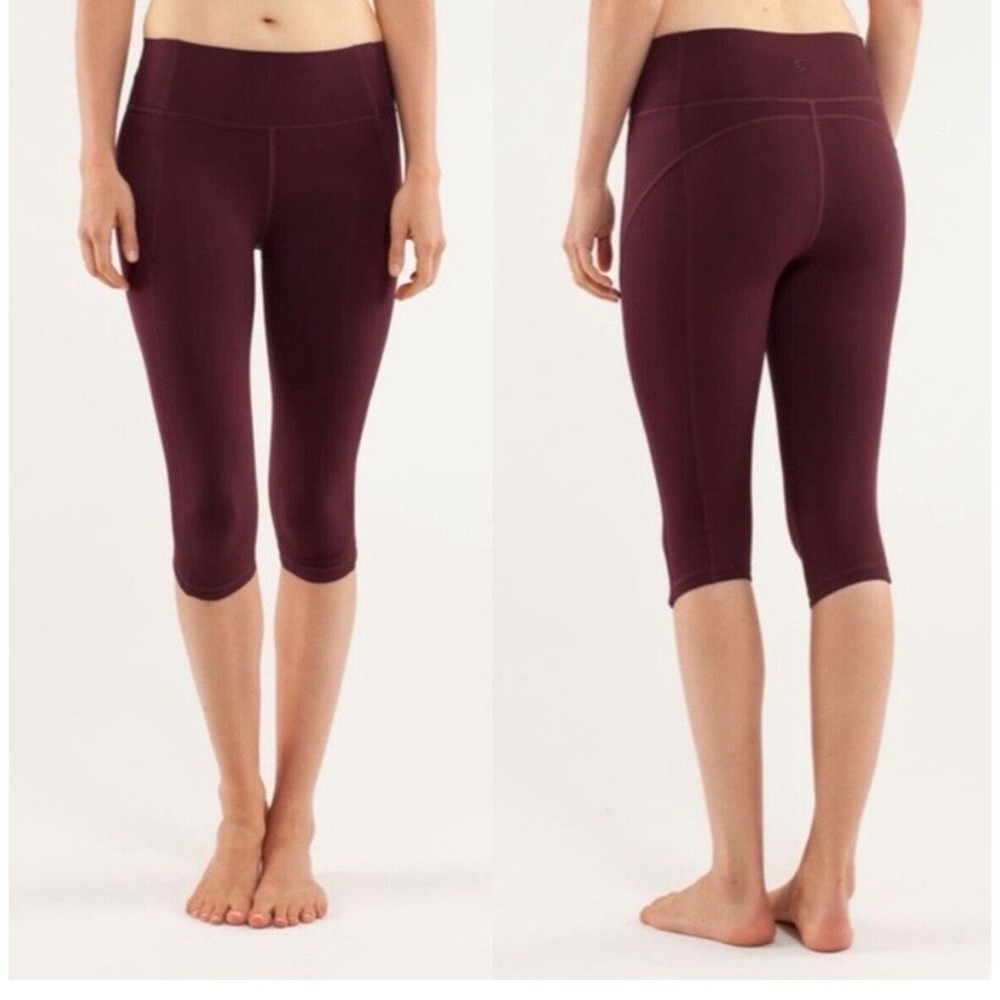 Lululemon 105 F Crop Leggings Bordeaux Drama Burgundy Running Shorts Sz 4 Yoga